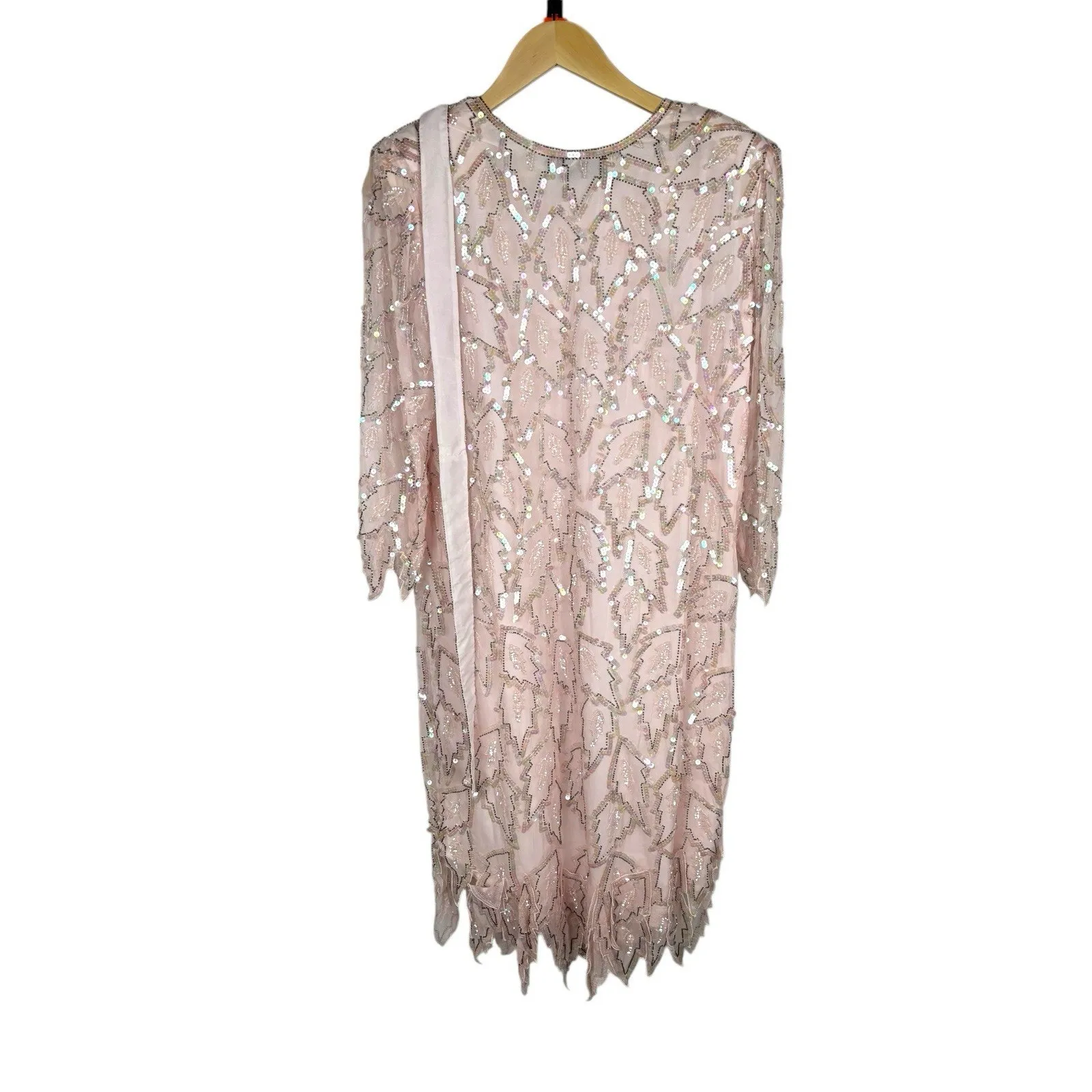 Laurence Kazar Beaded Flapper 80s 90s Pink Beaded Elegant Dress NWT Small Silk - Image 5