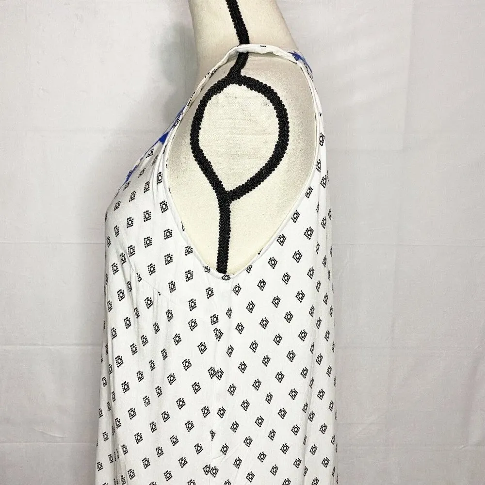 NWT THML Sundress Embroidered White Blue Sleeveless Size XS Lined Tassels - Image 5