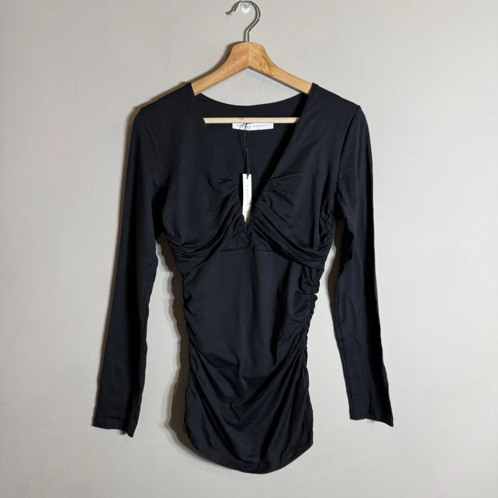 Susana Monaco V Wire Center Gathered Long Sleeve Top Women's Large Black NWT - Image 5