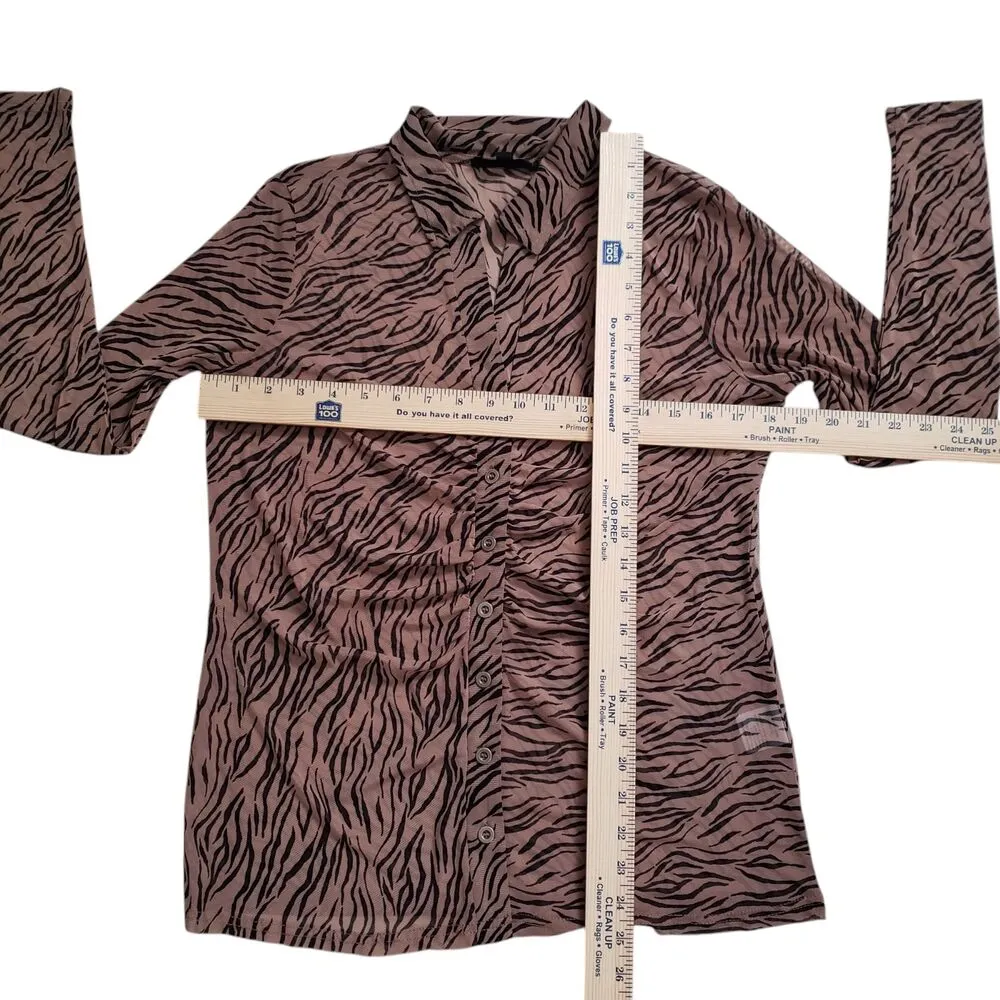 Jane & Delancey Blouse Womens Medium Animal Print Button Up Sheer Shirt - Image 7