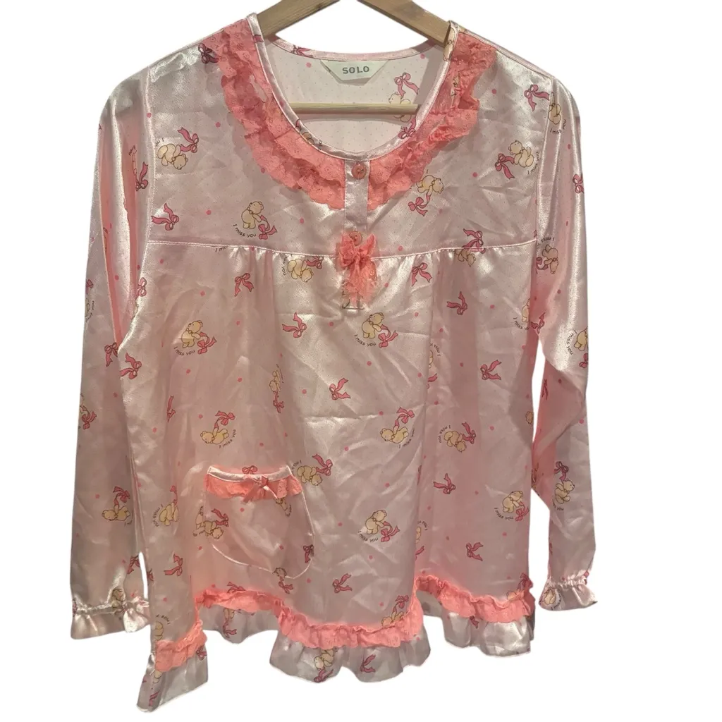 Solo Pink Pajama Set with Ruffle Trim Size M - Image 2