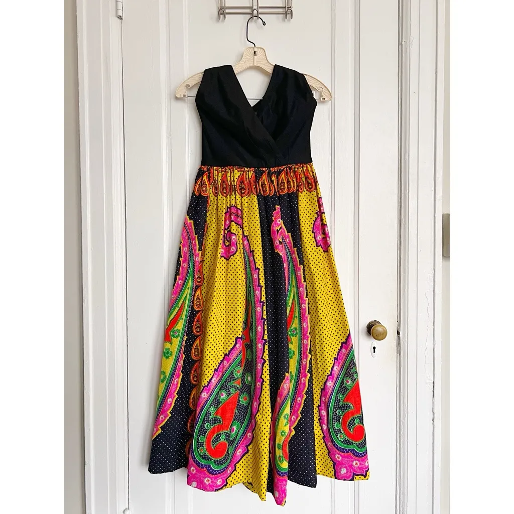 vintage • Don Jillette halter midi dress vibrant paisley psychedelic 60s 70s Black Size XS - Image 3