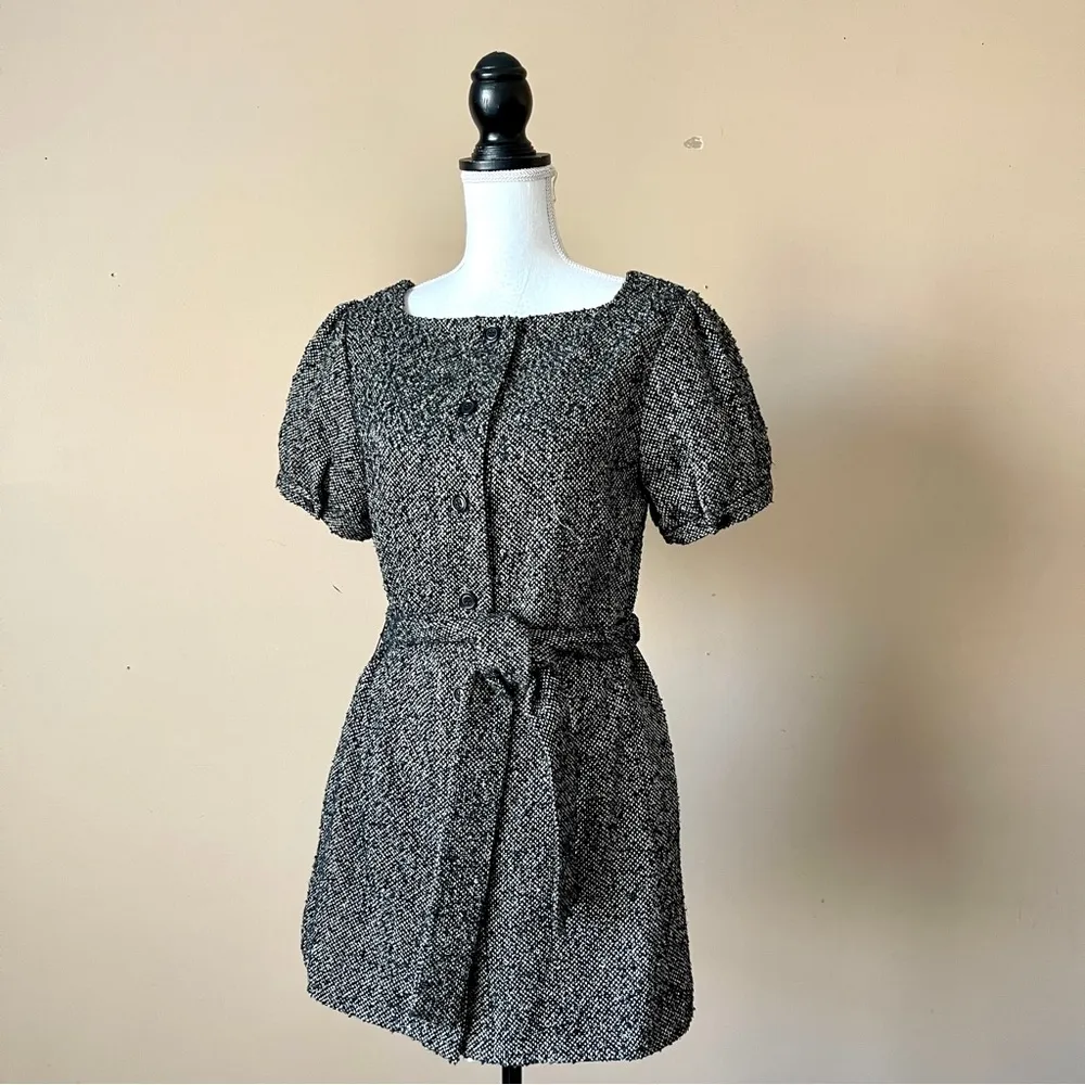 JENNIFER LOPEZ | Tweed Button Down Puff Sleeve Mini Dress Sz M - Image 5