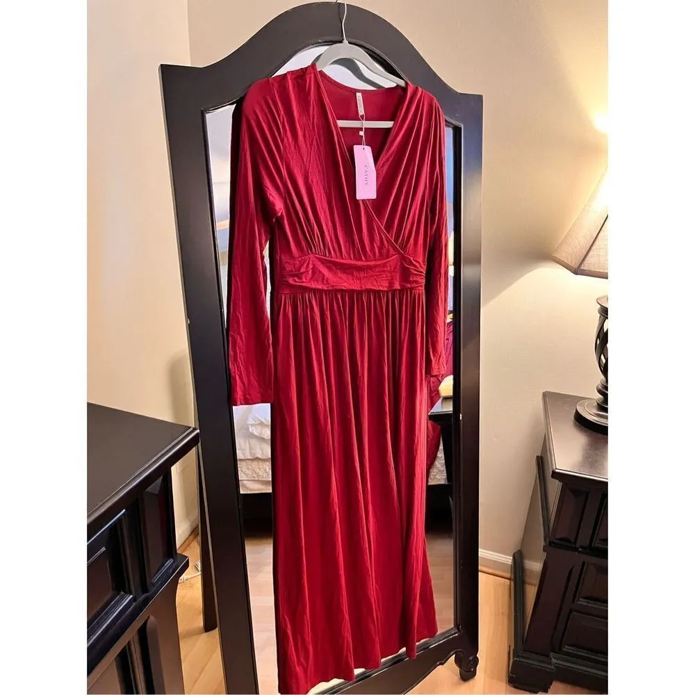 NEW Empire Waist Super Soft Maxi Dress Casual Pockets XL 16/18 Red - Image 5