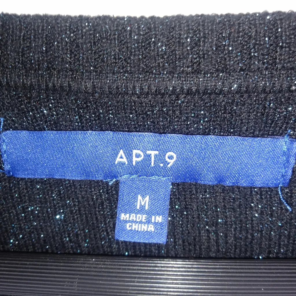 Apt.9 M Ribbed Pullover V-Neck Sweater Blue Sparkles on Black - Image 9