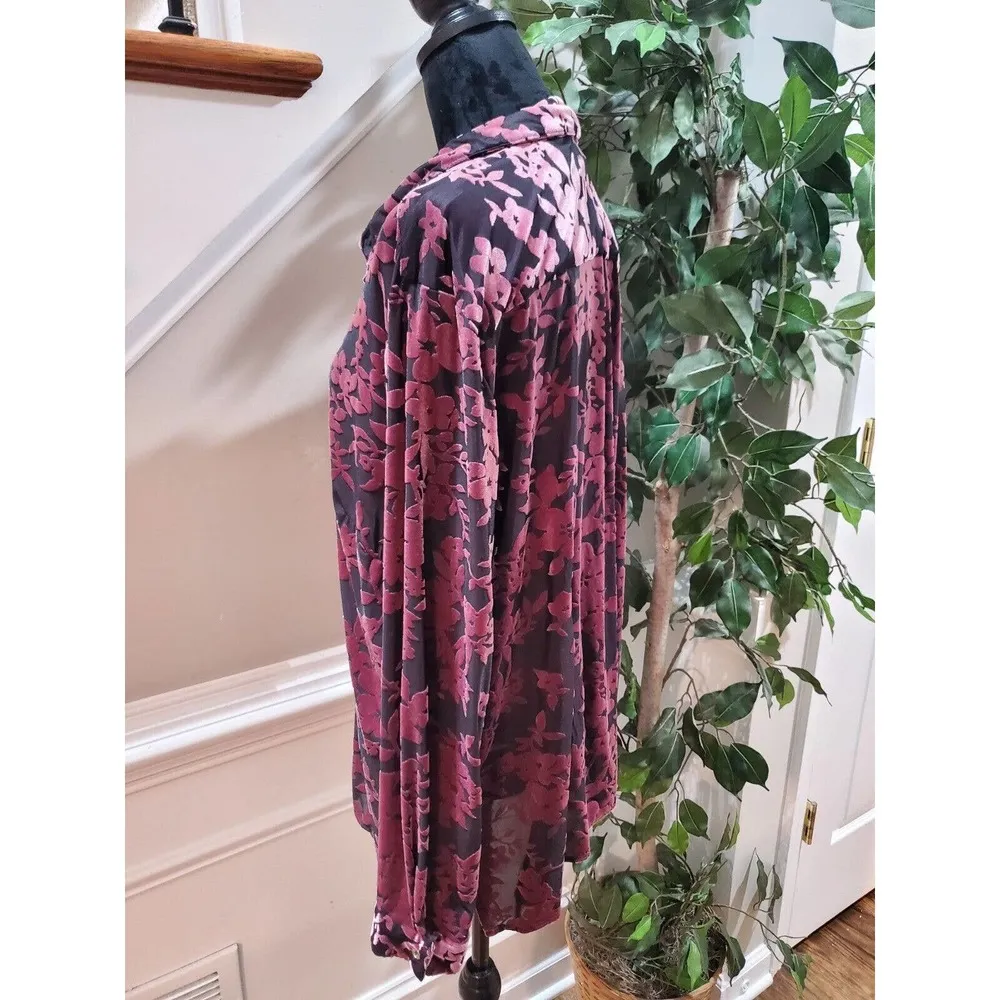 NY Collection Women's Floral Polyester Collared Long Sleeve Button Down Shirt 2X - Image 6