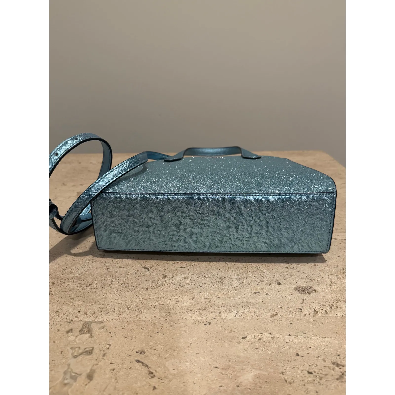 Kate Spade Tinsel Glitter Satchel Frosty Blue Crossbody Handbag - Image 7