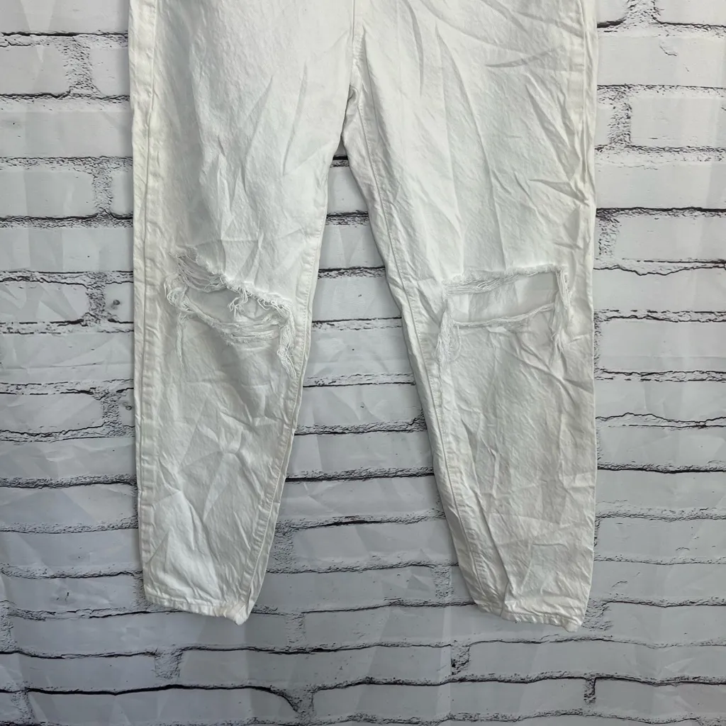 Zara White Straight Leg Ripped Jeans Women’s 4 Distressed Mid Rise Preppy Y2K - Image 4