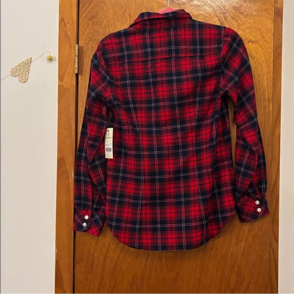 NWT Tuckernuck red plaid front ruffle button down top small - Image 6