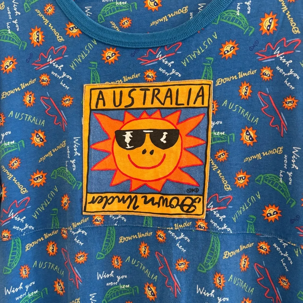 Australia 80's 90's Women's Short Sleeve Mumu Dress Vacation Down Under Boho OS Blue Size undefined - Image 6