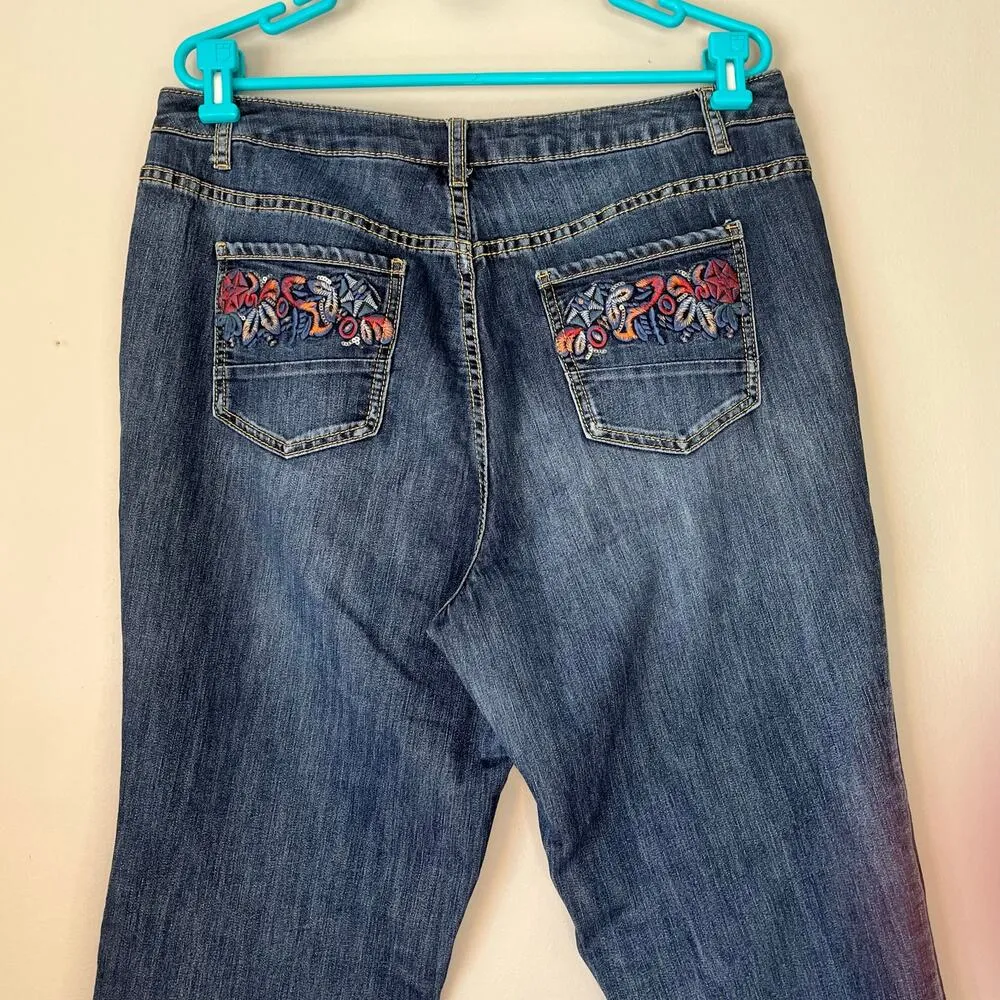 Christopher & Banks Dark Wash Bootcut Jean with Embroidered Pockets Size 14 - Image 7