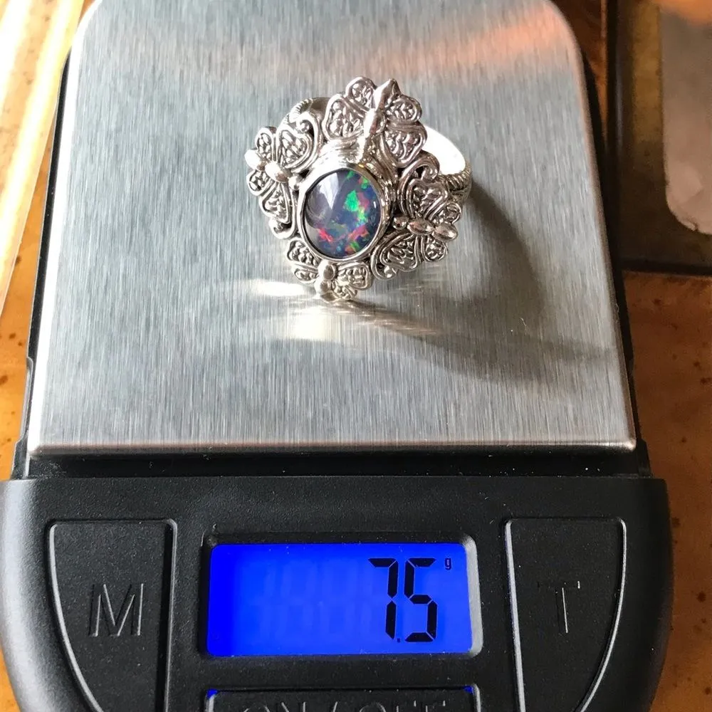 Australian Blue Opal Sterling Silver Ring Size 8 - Image 3