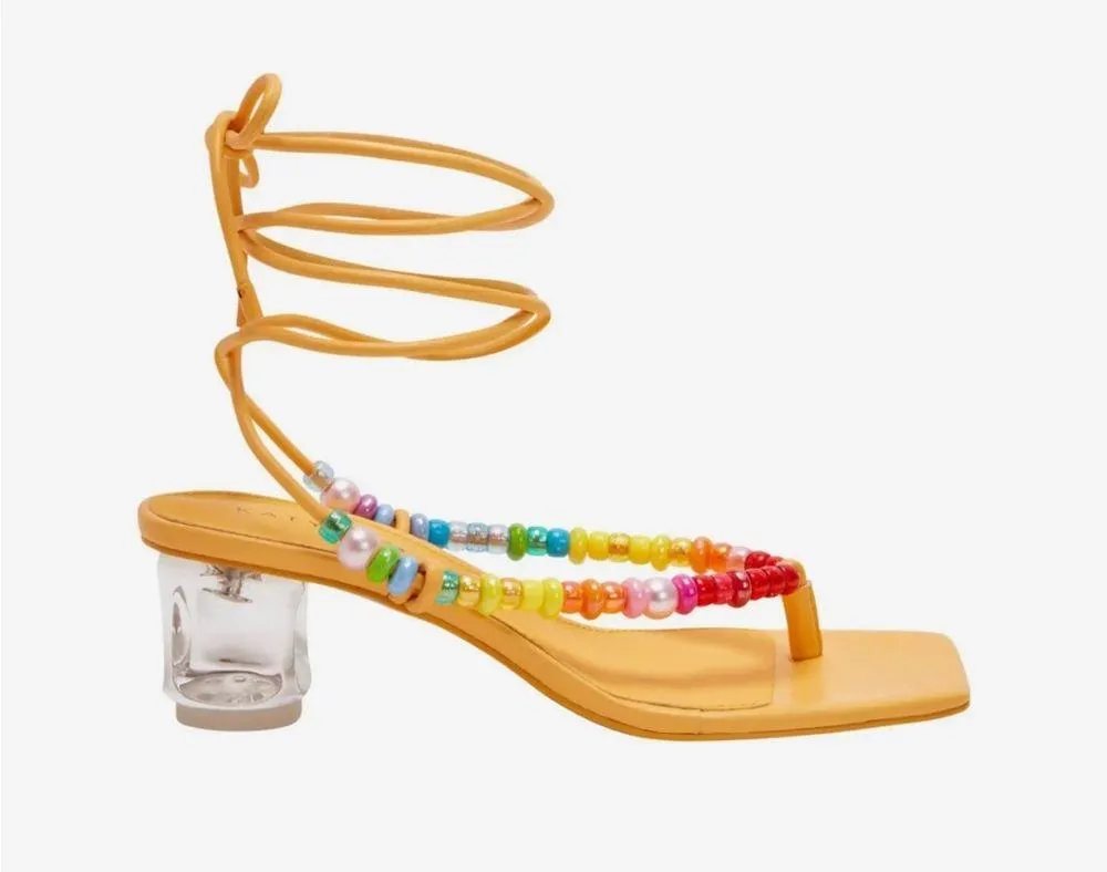 NEW Katy Perry The Cubie Bead Sandals, Honeycomb Yellow Size 7M/ 37 New in Box - Image 2