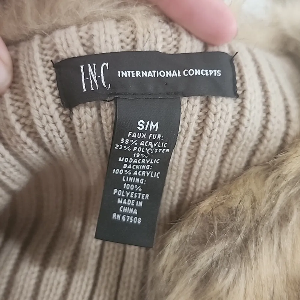INC International Concepts Solid Knit Faux Fur VEST S/M TAUPE/ NATURAL - Image 4