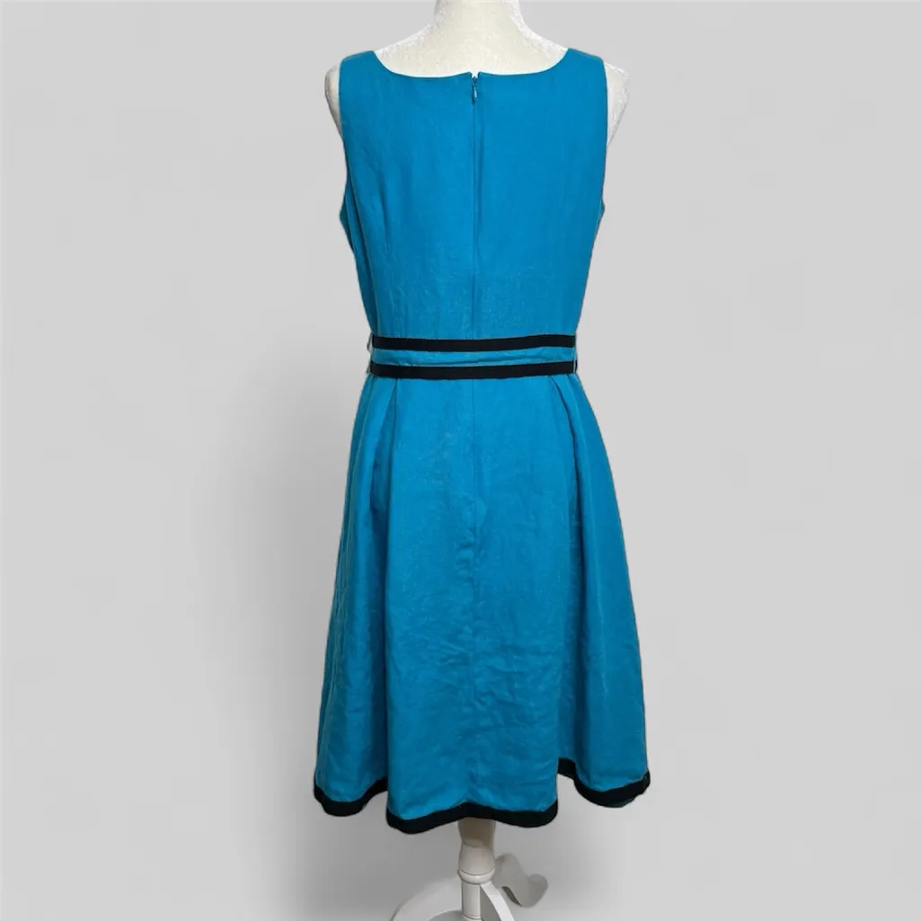 Talbots Pure Irish Linen Blue Midi Dress W/ Belt Women’s Size 10 Lined - Image 2