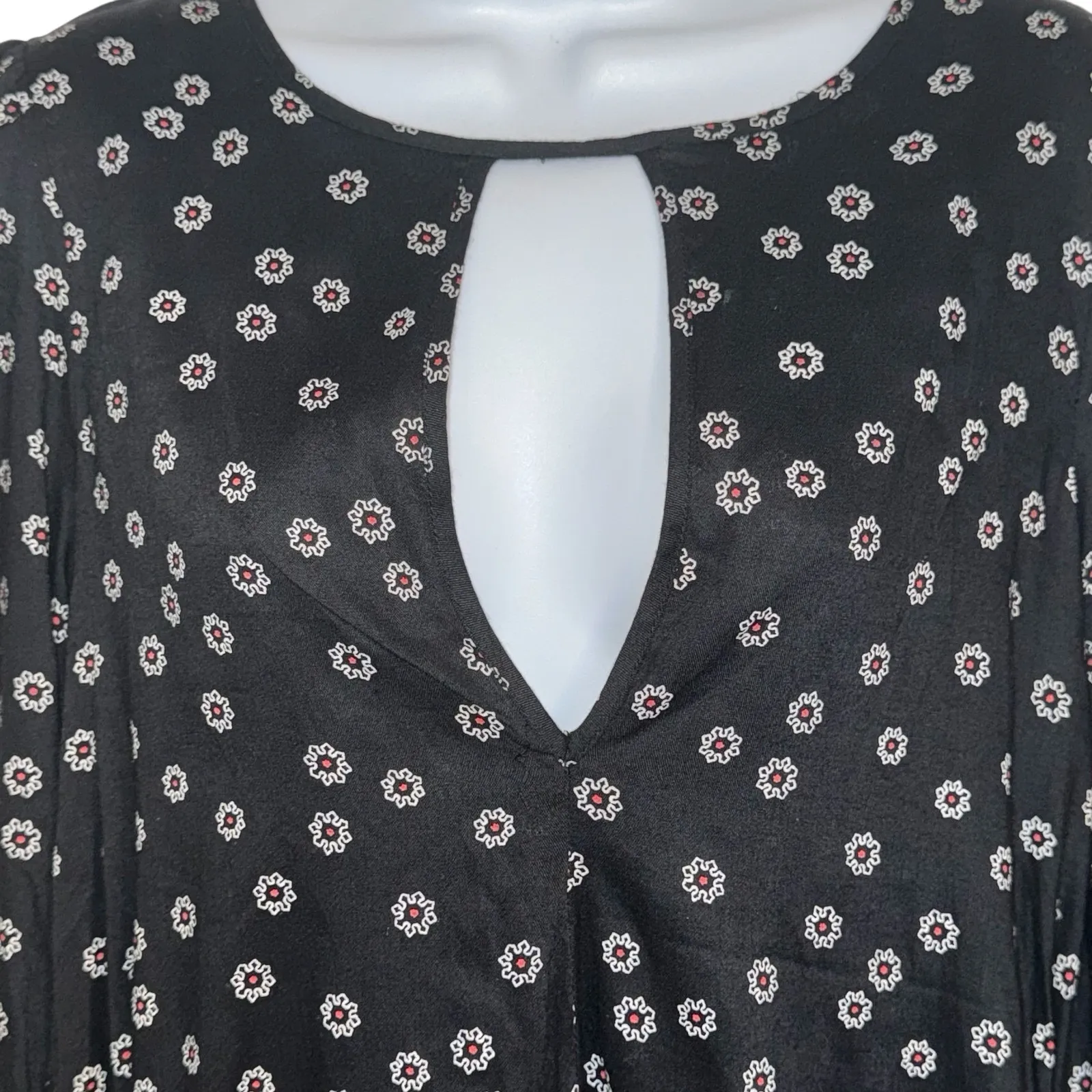 FREE PEOPLE Beck Black Floral Keyhole Long Sleeve Tiered Mini Dress EUC Small - Image 3