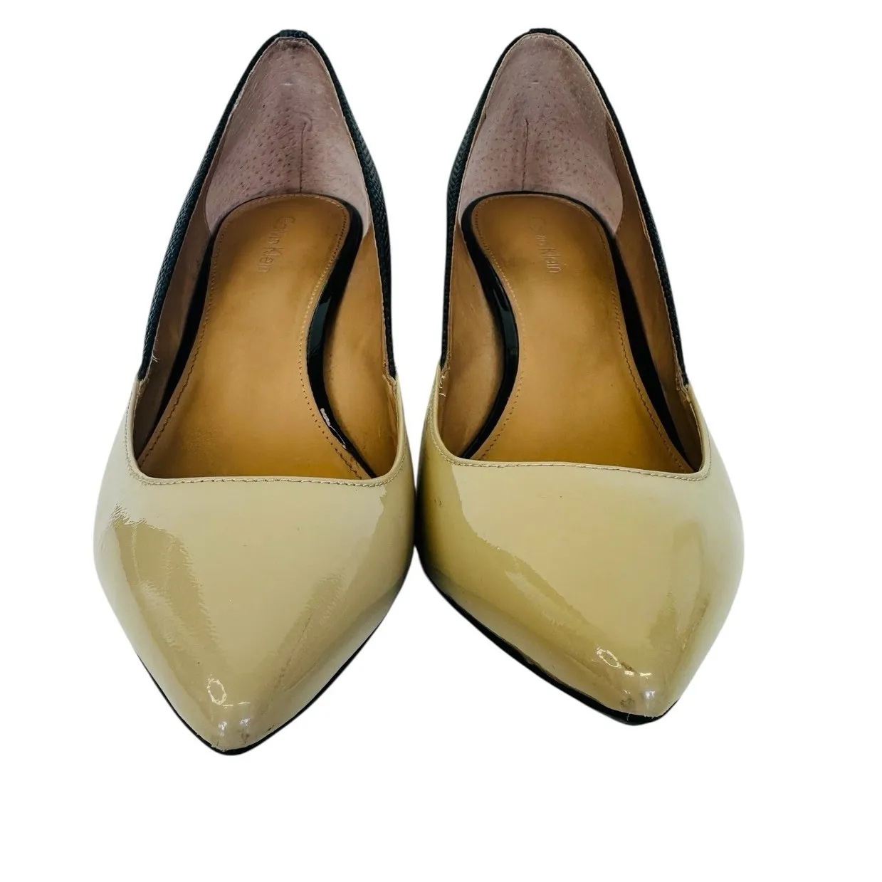 Calvin Klein 2 Tone Cream Tan Khaki/Black Heel Woman's Size 7 Texture‎ New Read - Image 3