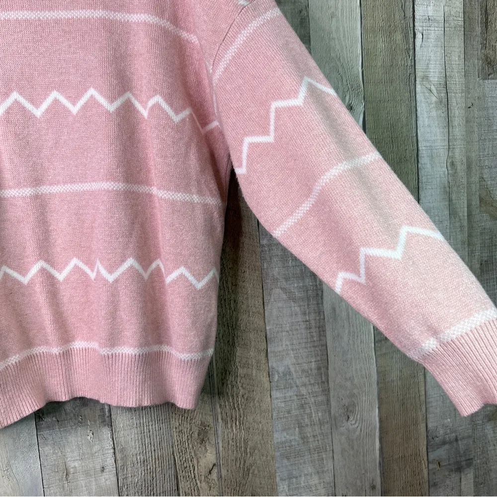 Lost Wander Size XS/S Pink & White Printed Mock Neck Pullover Sweater Su… - Image 5