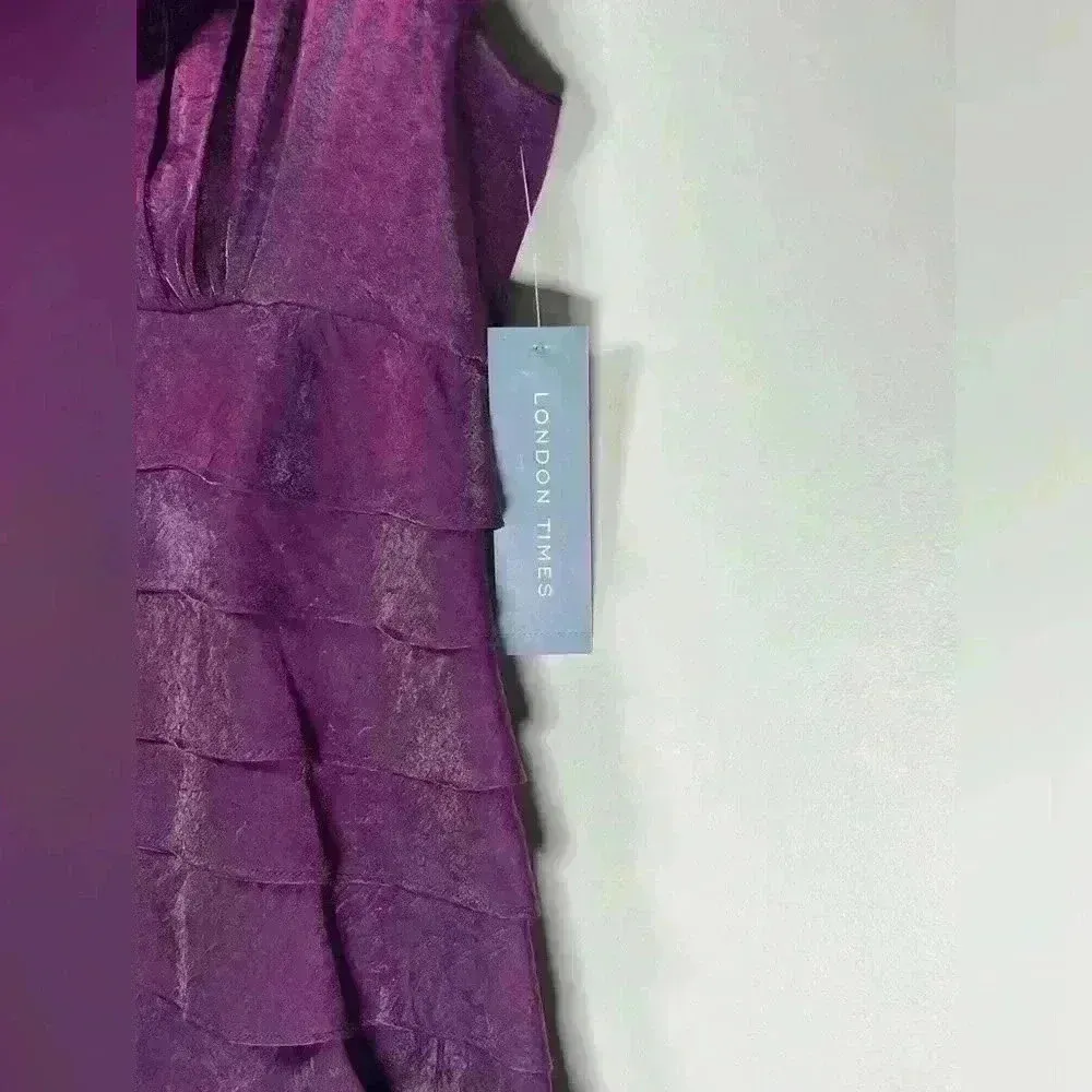 London Times Shimmering Purple Tiered Chiffon Sheath Dress Women’s Size 8 - Image 10