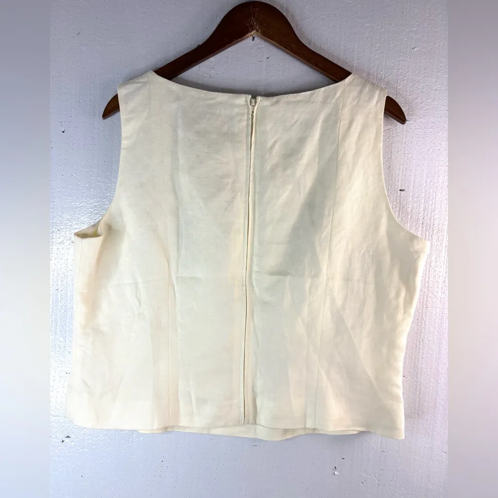 Newport News Easy Style 18 Linen Blend Sleeveless Cream Floral Embroidered Top - Image 3