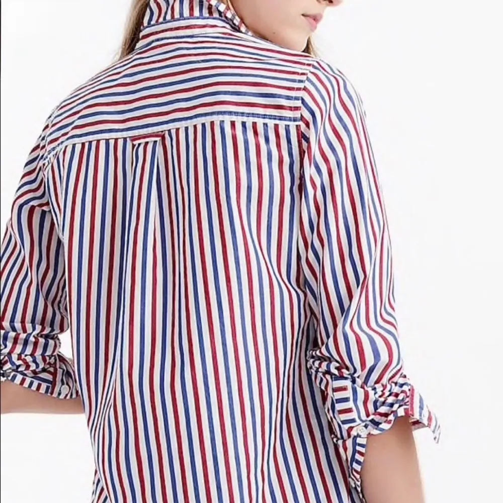 J. Crew Stripe Boy Button Up Down Front Shirt Blue Red Trifecta 10 Classic - Image 3