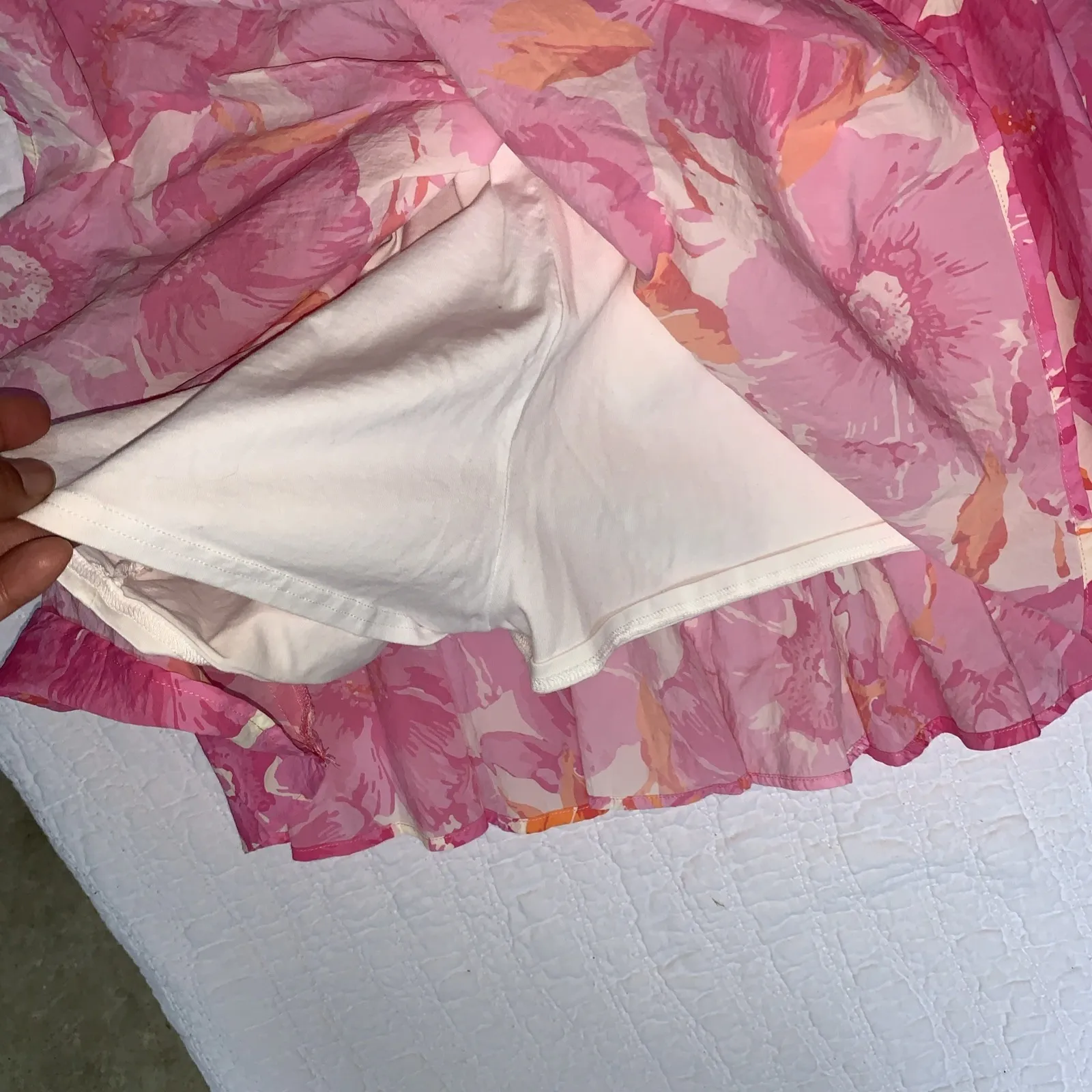 pink peach love flower dress size L short lining inside - Image 4