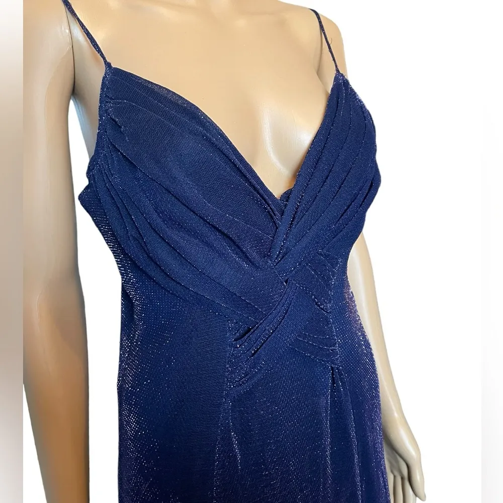 Jeffrey & Dara Vintage 90s Indigo Ultra Sparkly Twist Front Maxi Evening Dress - Image 2