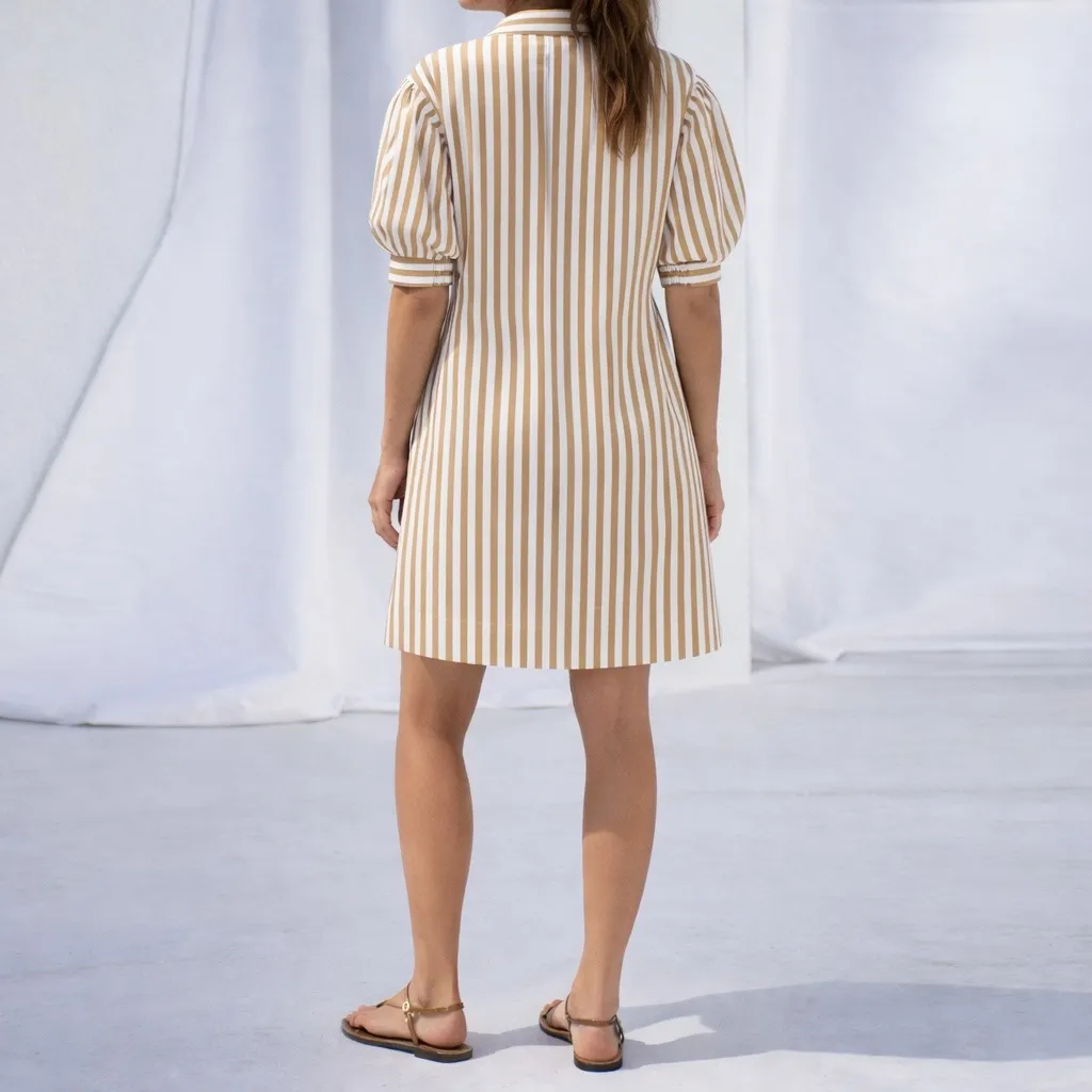AYR Solstice Striped Shirt Dress Baguette White Puff Sleeve Cotton Size Small - Image 4