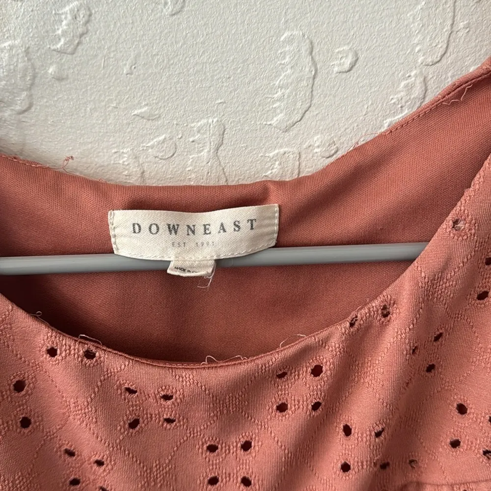 DownEast Pink Eyelet Flutter Sleeve Lined Midi Dress Size Large - Image 5