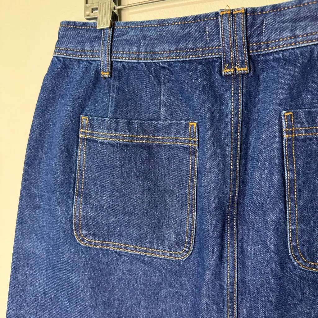 LOFT Patch Pocket Button Front Denim Mini Skirt in Deep Indigo Wash Size 10 - Image 7