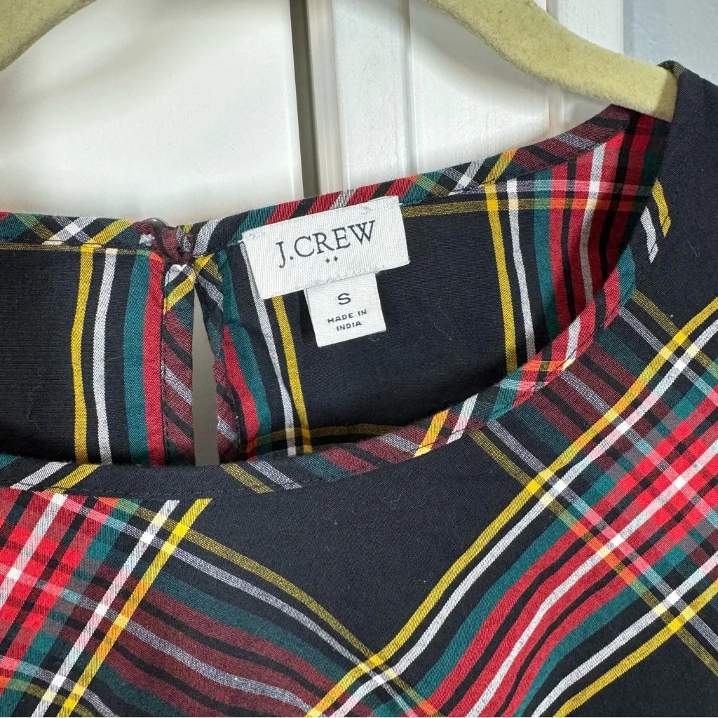 J. Crew Tartan Plaid Puff-Sleeve Top in Stretch Poplin Medium Red Black small - Image 2
