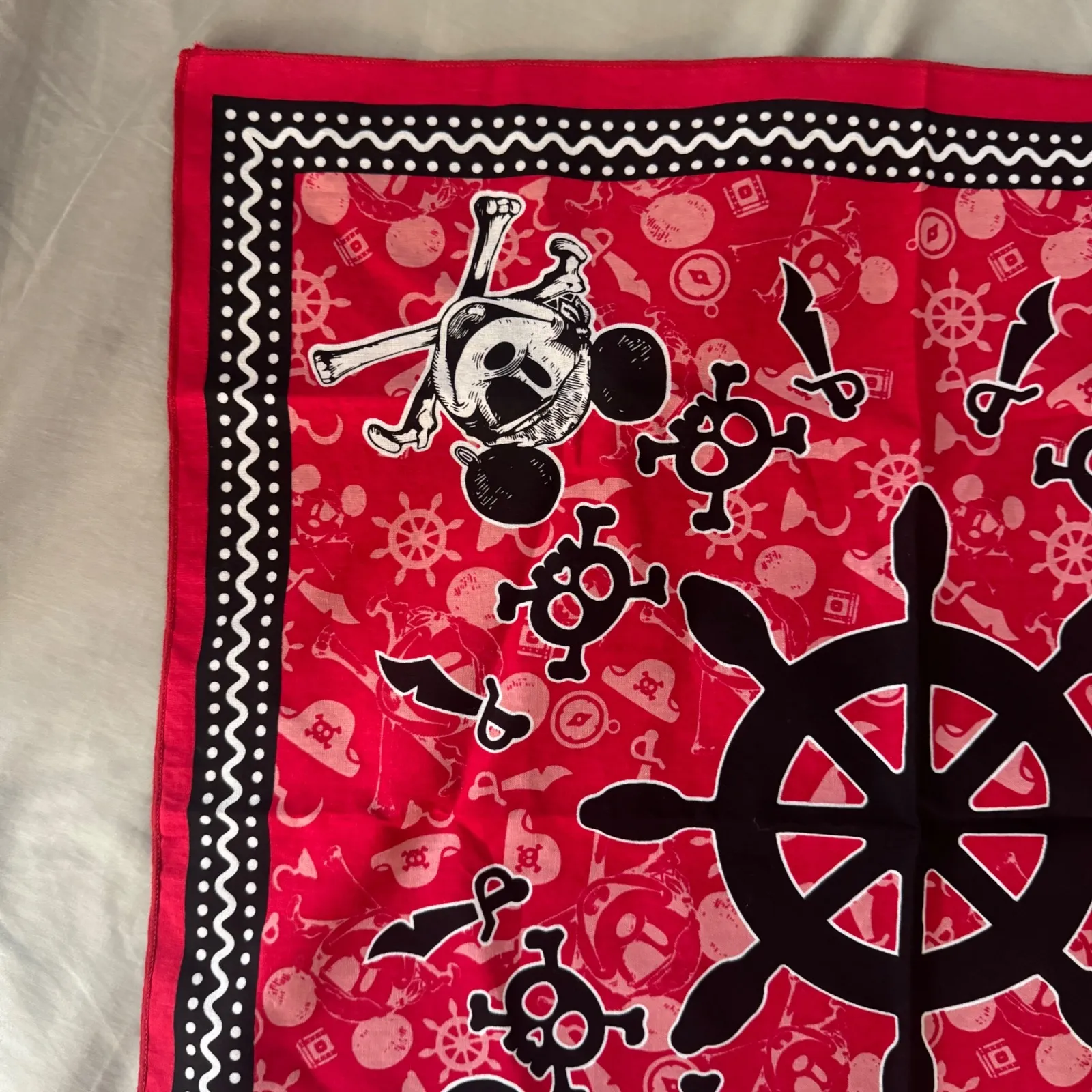 Disney Pirate Mickey Mouse Red Bandana 21" Cotton Square Scarf Skull Crossbones - Image 8