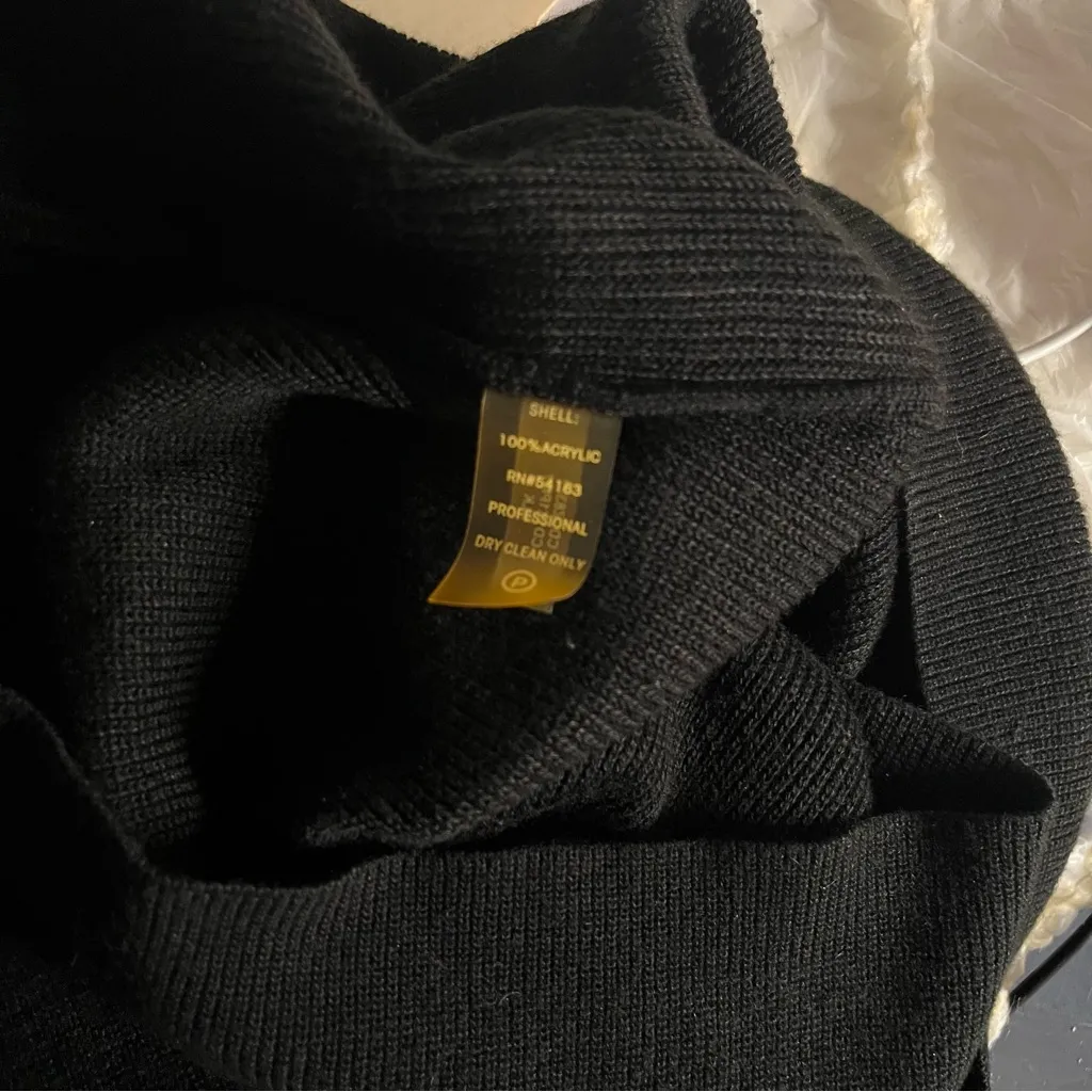 CALVIN KLEIN Black Sweater Dress Asymmetrical Zipper Neckline Knit Size Medium - Image 7