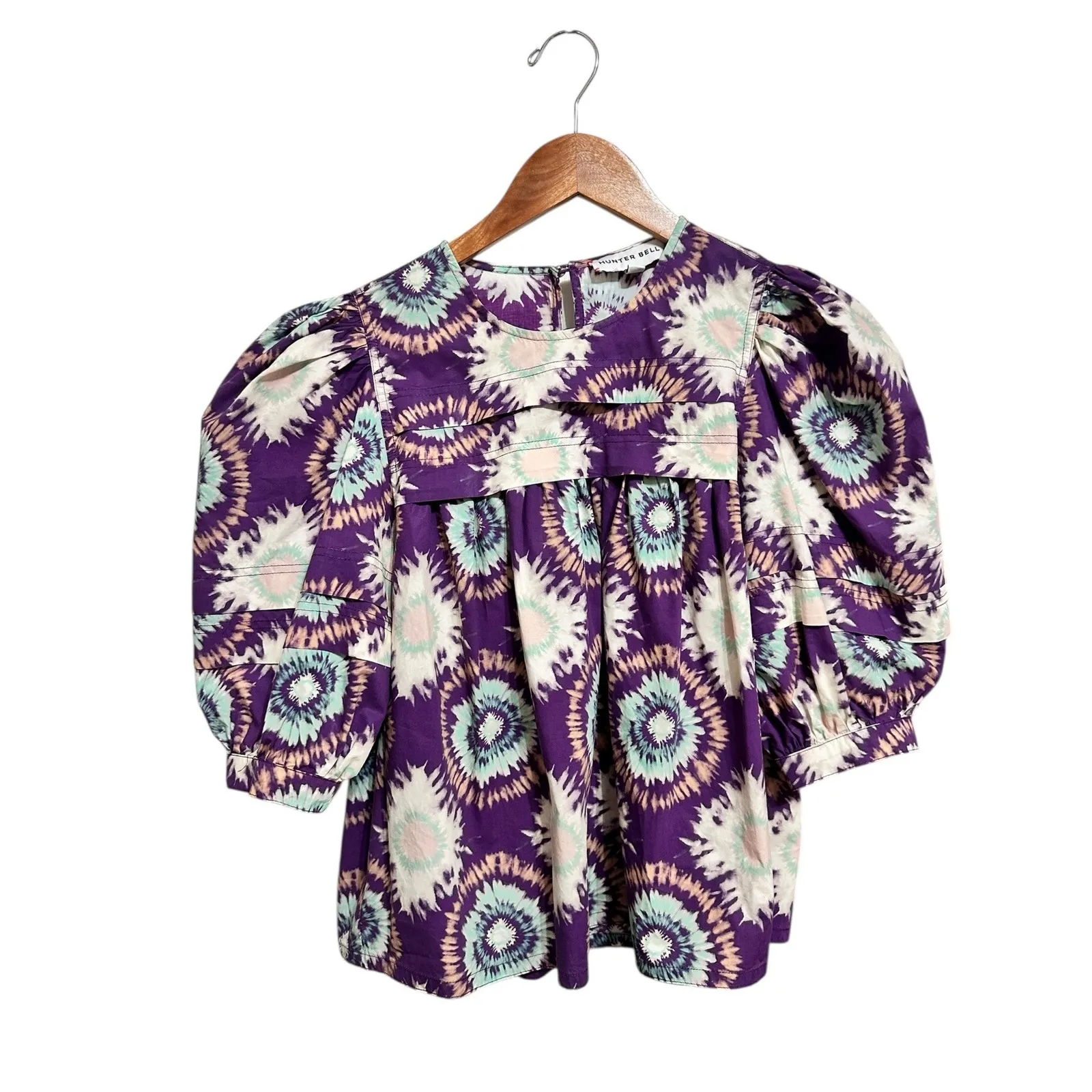 Hunter Bell Lydia London Rain top Purple tye dye Puff Sleeve Babydoll size xs - Image 2