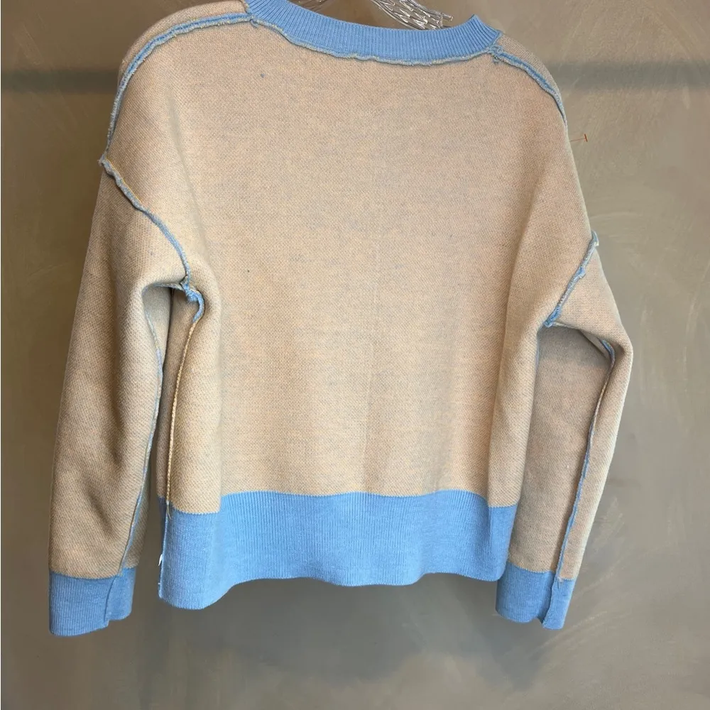 Womens Floral sky Blue Long Sleeve Ribbed Neckline Casual Sweater/Cardigan|Sz:S - Image 14