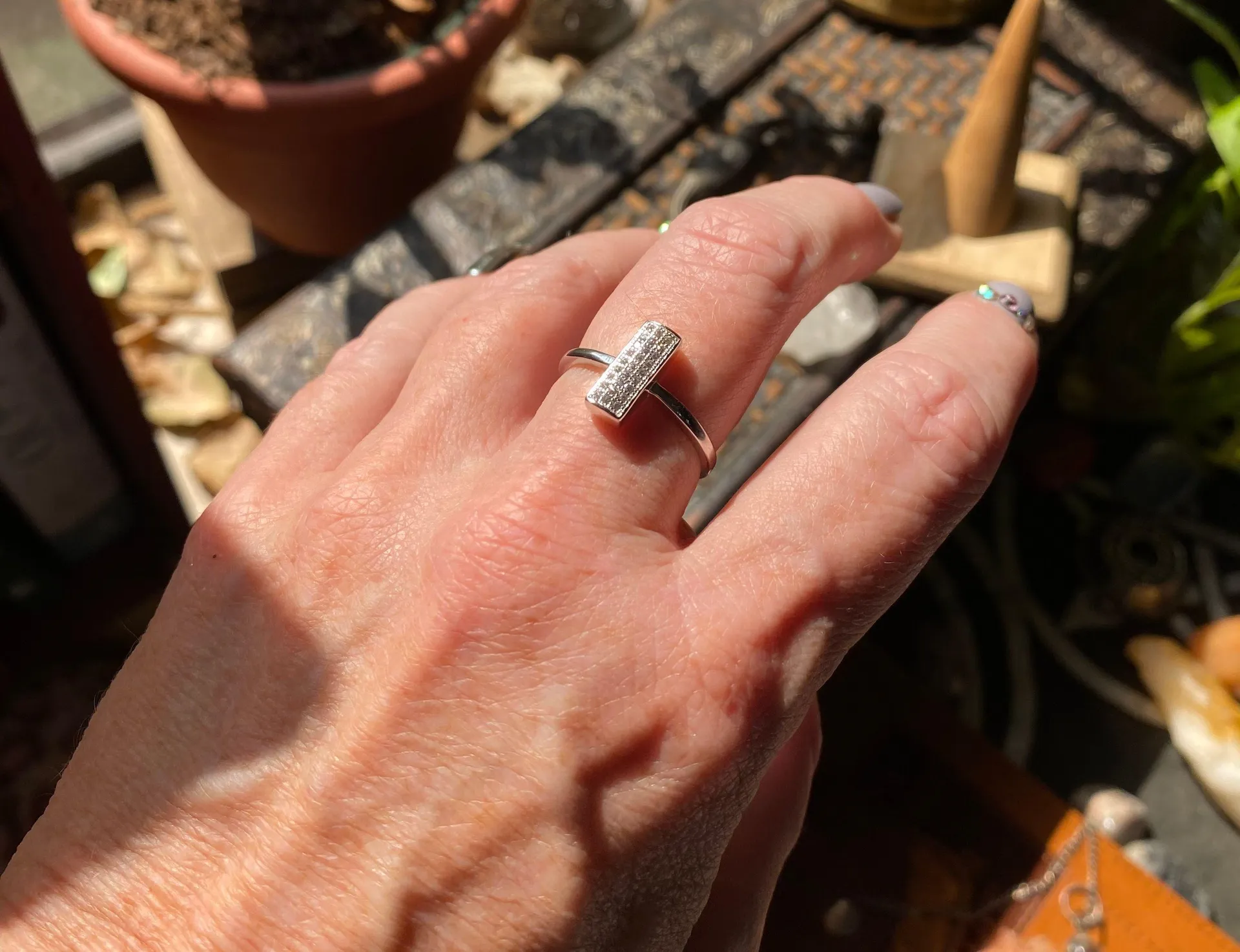 Micro Pave Cubic Zirconia Sterling Silver Ring Size 9 - Image 6