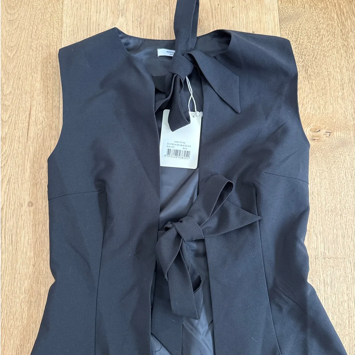 Peppermayo Top Sleeveless Tie Front Dottie Size US4 Black - Image 2