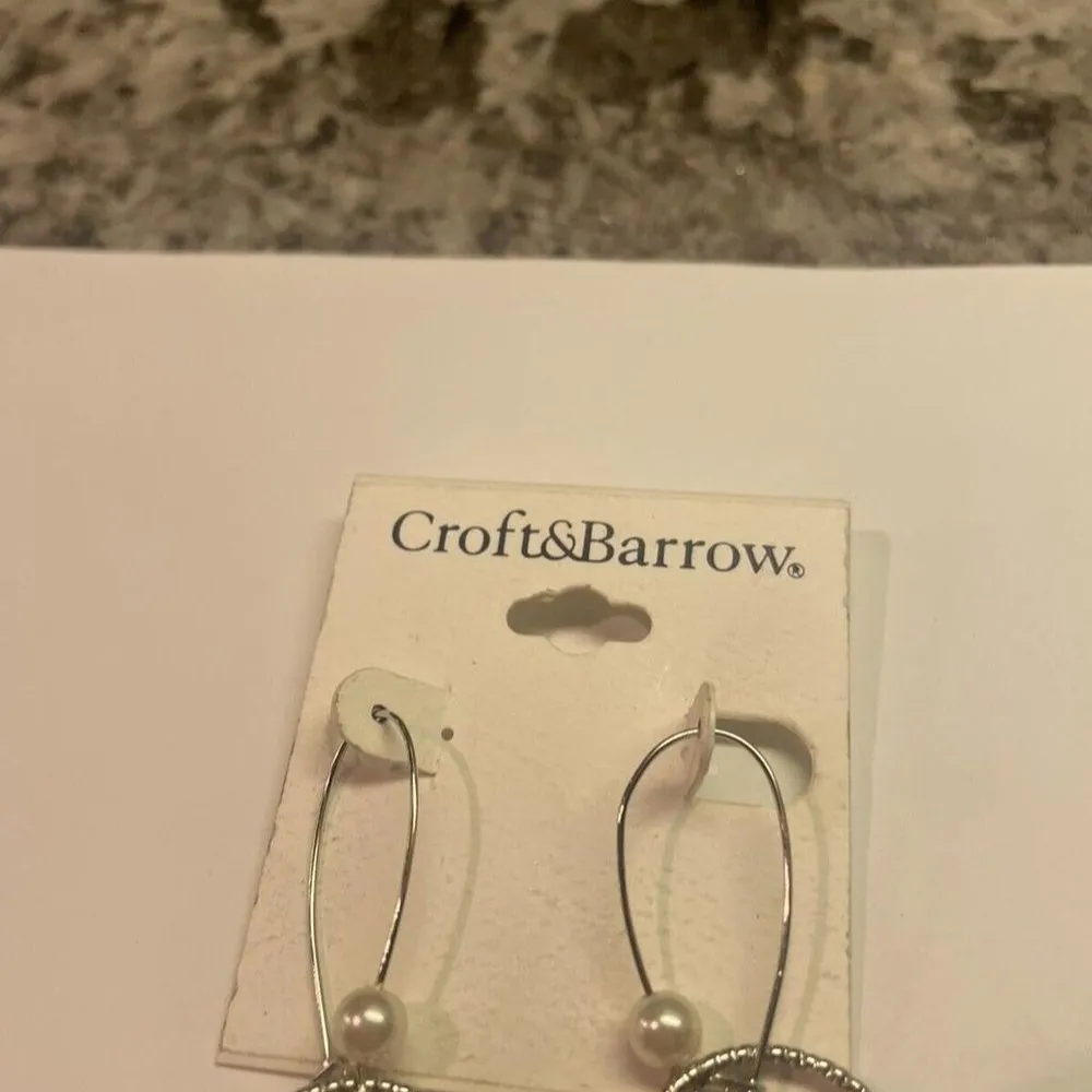 Croft & Barrow Kohl’s NWT Earrings Pierced Faux Pearl Dangle Silver Tone - Image 3