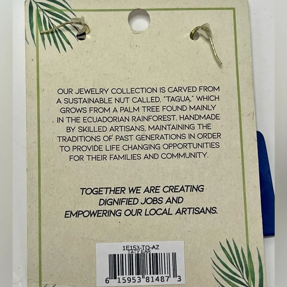 Tagua Nut Artisan Made Fair Trade Sustainable Geometric Earrings.​​ New with Tag Blue - Image 4