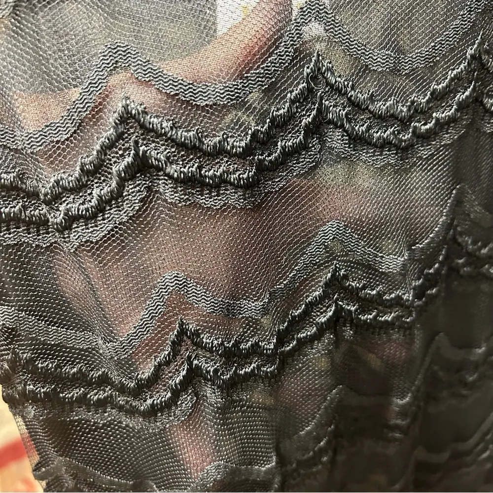 Vintage FM Lingerie Sheer Black Lace Gown w/ Spaghetti Straps and Side Slit - Image 3