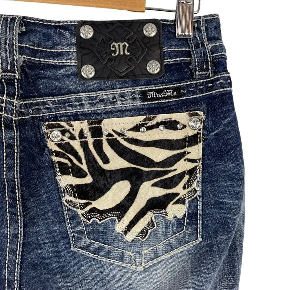 Miss Me Cow hide Crystal Studded Blue Denim JW5915S Boot Cut Stretch Jeans 29 - Image 11