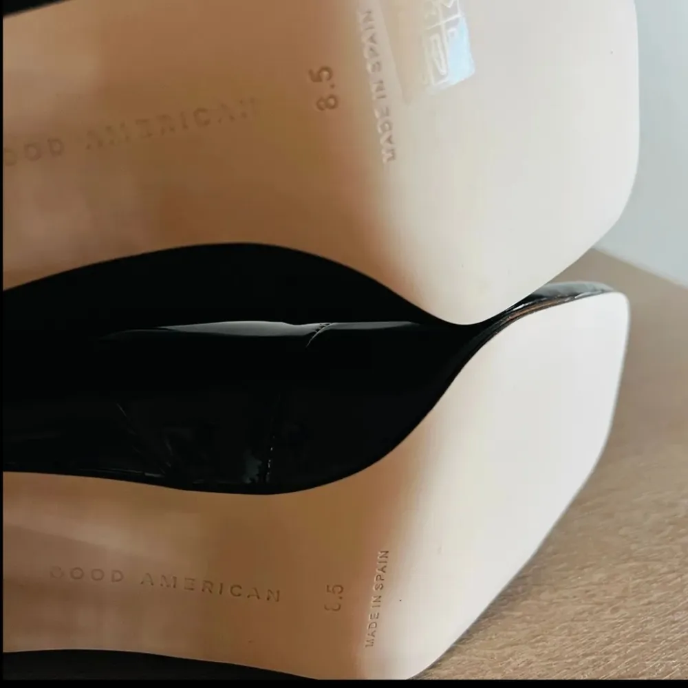 Good American  Square Toe Booties in Black Patent Leather Heel Boots 8.5 NWOT - Image 7