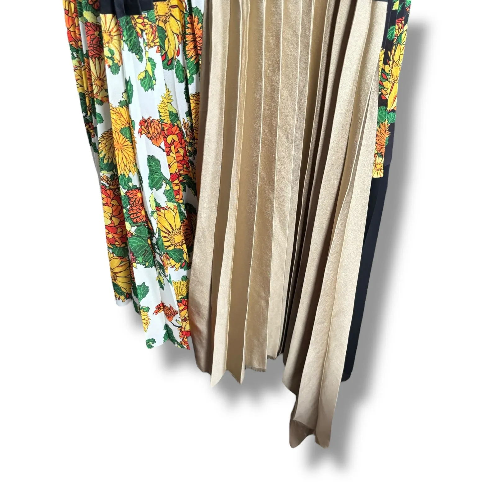 Lucille Asymmetric Pleated Skirt Marigold Floral Print Colorblock Maximalist Black - Image 3