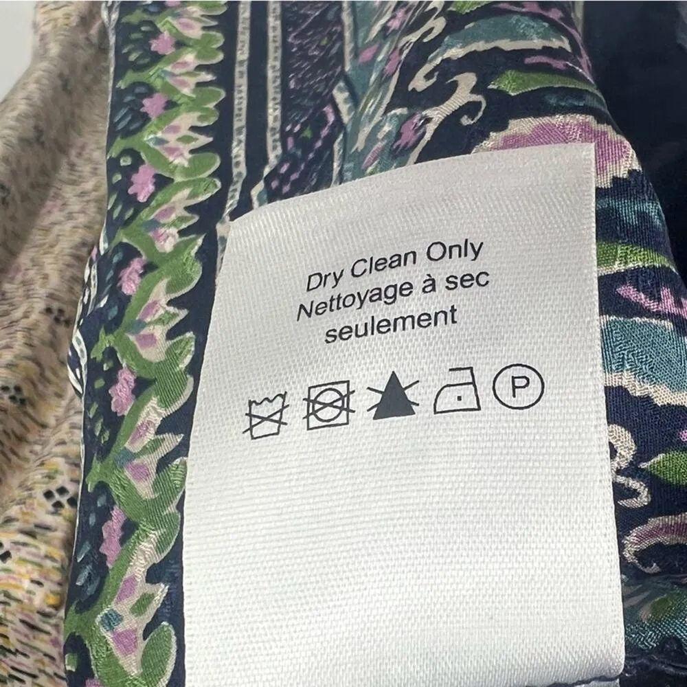 Veronica Beard Lumi 100% silk dress ruffle hem knee length tan navy size 14 NEW - Image 13