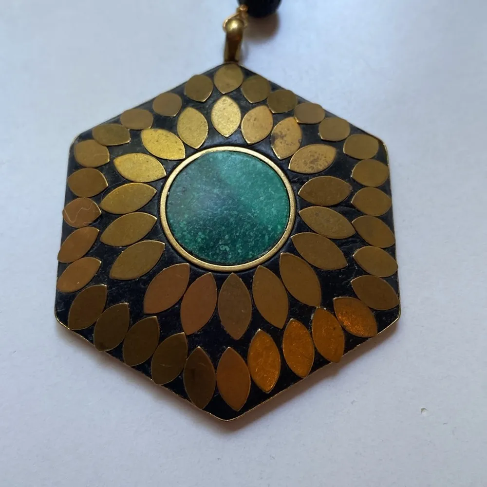 Soft Surroundings Maj Necklace Malachite Hexagon‎ Pendant Statement Medallion - Image 3