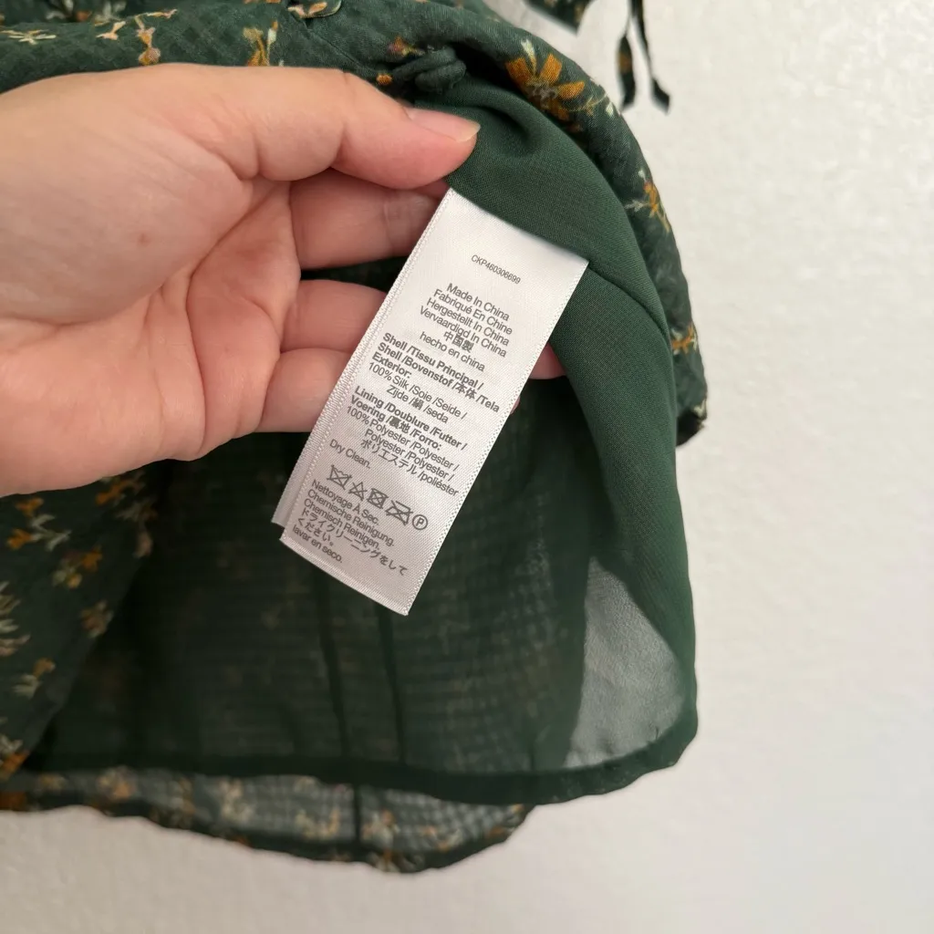 NEW Madewell Floral Silk Evie Tie Sleeve Top in Fresh Sprigs 2 Forest Green - Image 5