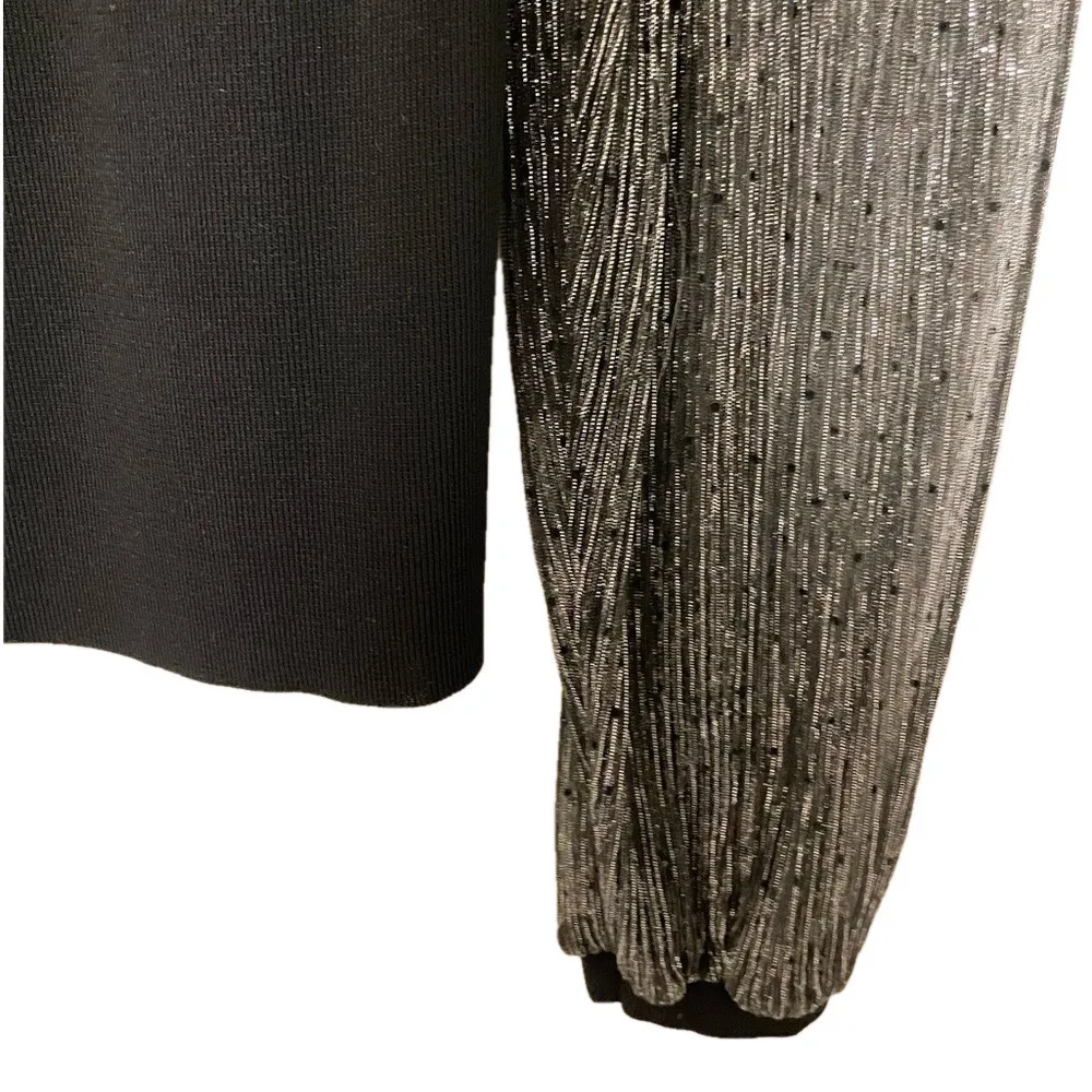 eesome Ribbed Knit Top Women’s Small Black Mesh Sheer Sleeves Fitted Square Neck - Image 8