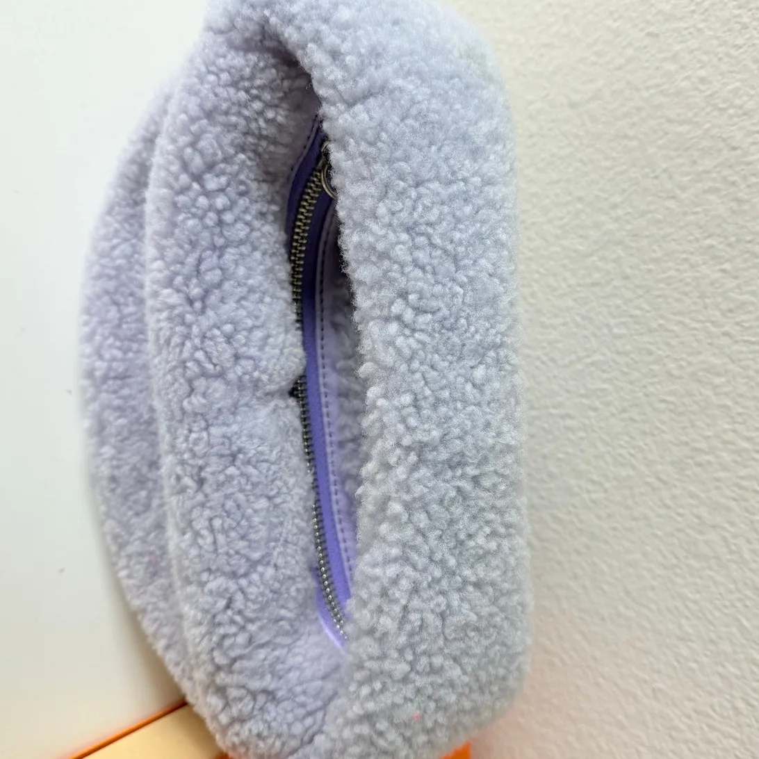 BY FAR Baby Cush Lilac‎ Shearling Chain Strap Shoulder Bag Purple - Image 7