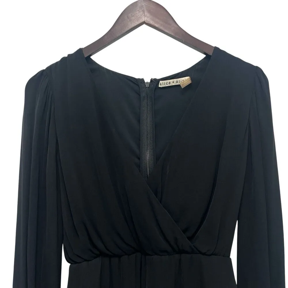 Alice + Olivia Sinclair Romper Surplice V-neck Long Sleeve Zip Black Women’s 0 - Image 7