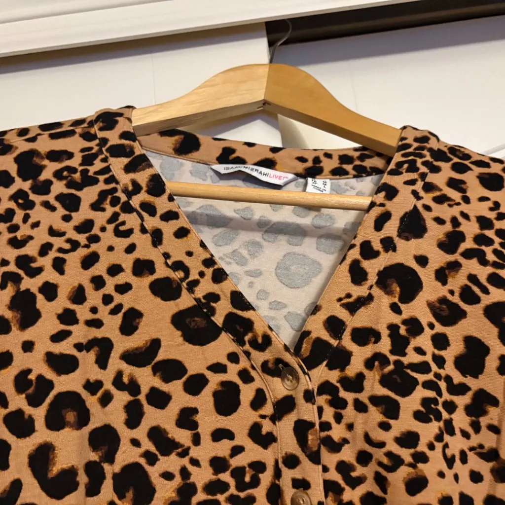Isaac Mizrahi Live! Button Down Shirt Small Leopard Print Long Sleeve V Neck - Image 2